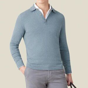 Luca Faloni Cashmere Polo Sweater French Blue XL Made in Italy